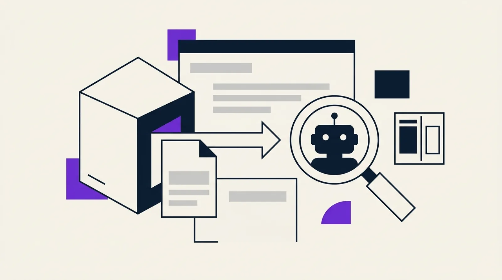 Illustration technique minimaliste montrant un serveur envoyant du HTML pré-rendu vers un robot d'indexation, avec comparaison rendu serveur vs rendu client, design vectoriel épuré sur fond beige