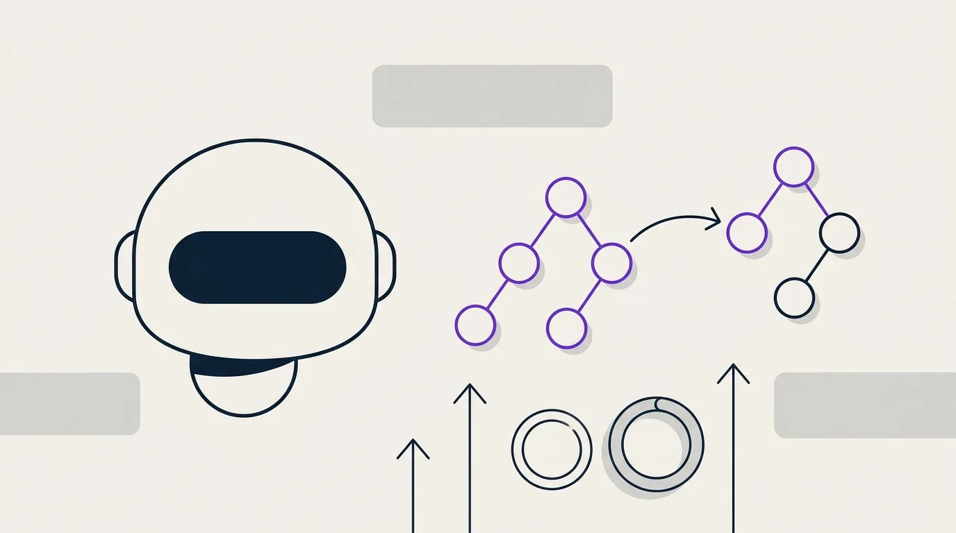 Illustration abstraite d'un robot IA relié à des nœuds de sitemap par des flèches, symbolisant la continuité SEO et GEO lors d'une migration de site